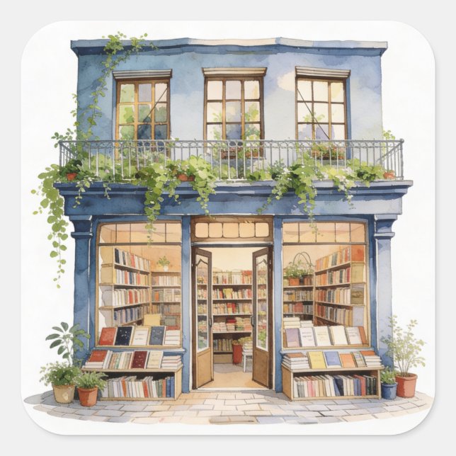 Pegatina Cuadrada Mi librería  (Anverso)