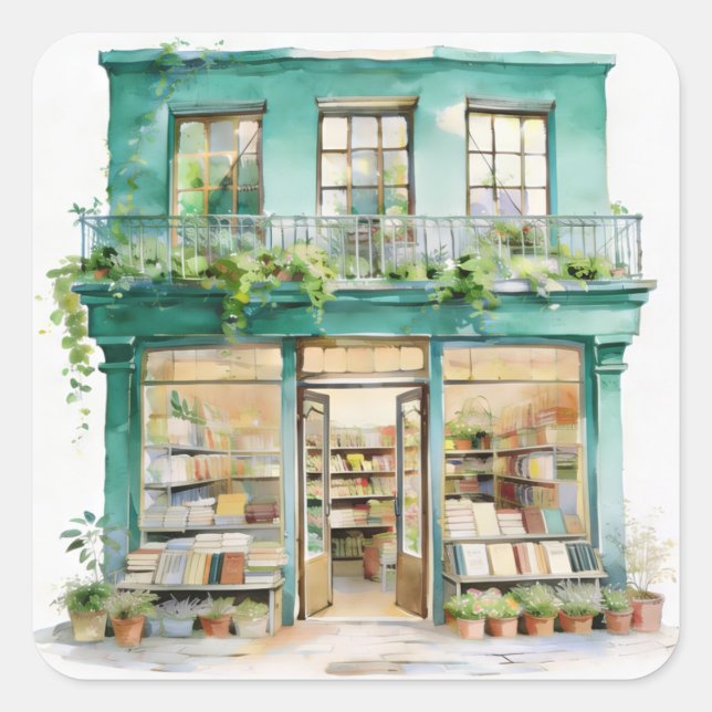 Pegatina Cuadrada Mi librería  (Anverso)