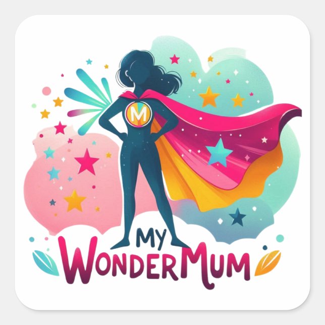 Pegatina Cuadrada Mi mamá maravilla (Anverso)