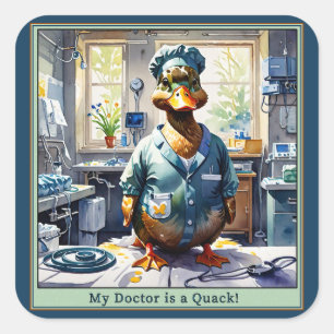 Pegatina Cuadrada Mi Médico es un pato negro en los crubos