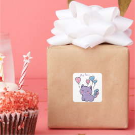 Pegatina Cuadrada Mi-Mi kitten and hearts, personnalisées