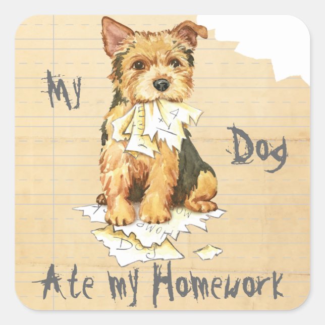 Pegatina Cuadrada Mi Norwich Terrier se comió mi casa (Anverso)