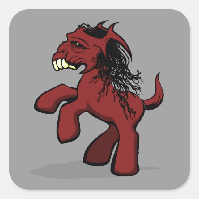 Pegatina Cuadrada Mi pequeña y espeluznante Pony (Anverso)