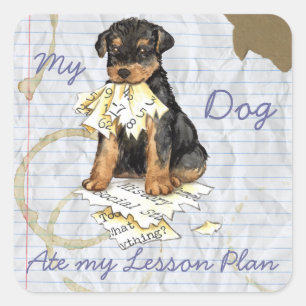 Pegatina Cuadrada Mi plan de clases de Airedale Ate My