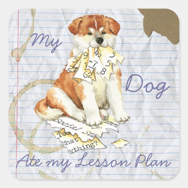 Pegatina Cuadrada Mi plan de clases de Akita Ate (Anverso)