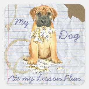 Pegatina Cuadrada Mi plan de clases de Bullmastiff Ate My Lesage