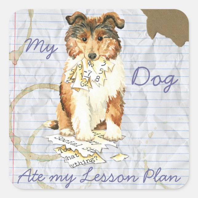 Pegatina Cuadrada Mi plan de clases de Collie Ate Mi (Anverso)