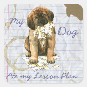 Pegatina Cuadrada Mi plan de clases de Leonberger Ate