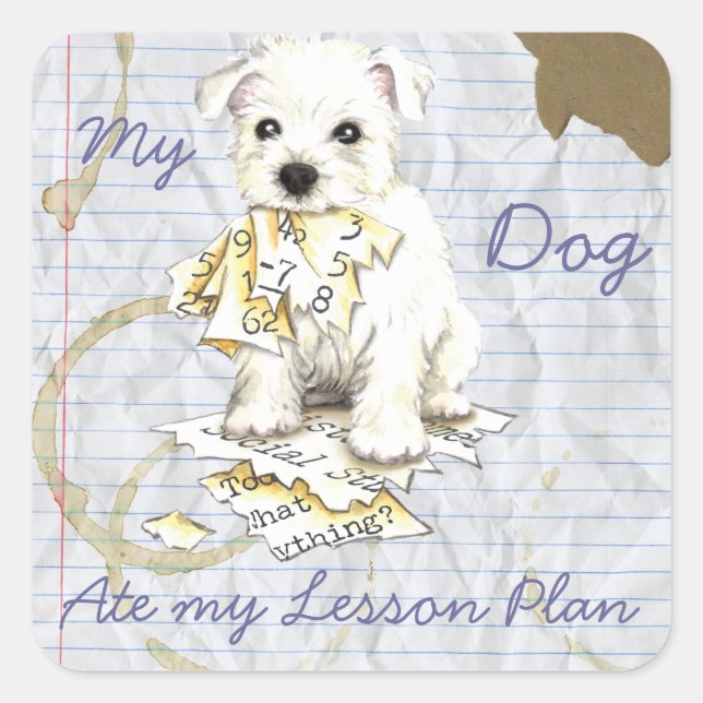 Pegatina Cuadrada Mi plan de clases de Westie Ate (Anverso)