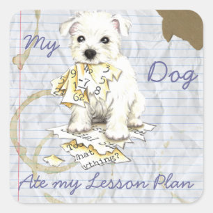 Pegatina Cuadrada Mi plan de clases de Westie Ate