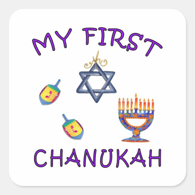 Pegatina Cuadrada Mi primer Chanukah (Anverso)