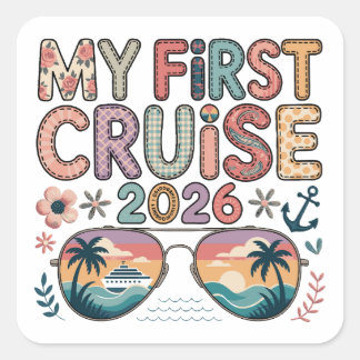 Pegatina Cuadrada mi primer crucero 2026, regalo de crucero, vacacio