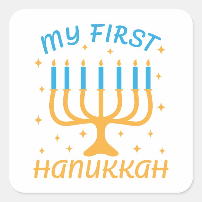 Pegatina Cuadrada Mi primer Hanukkah (Anverso)