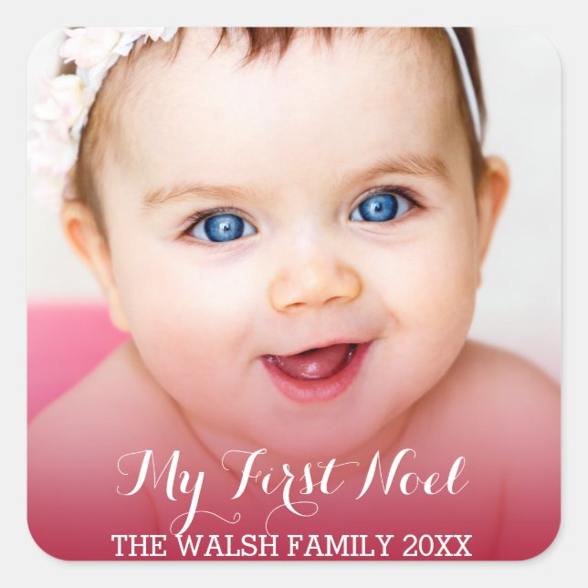 Pegatina Cuadrada Mi primera foto para niños modernos de Navidad (Anverso)