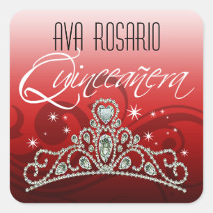 Pegatina Cuadrada Mi Quinceañera Sparkling Tiara