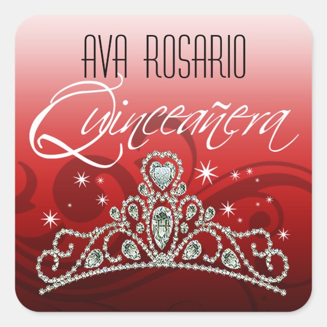 Pegatina Cuadrada Mi Quinceañera Sparkling Tiara (Anverso)