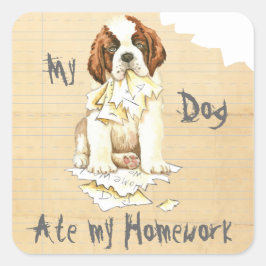 Pegatina Cuadrada Mi St. Bernard se comió mi casa