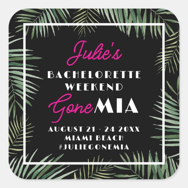 Pegatina Cuadrada Miami Bachelorette Party Weekend Stickers (Anverso)