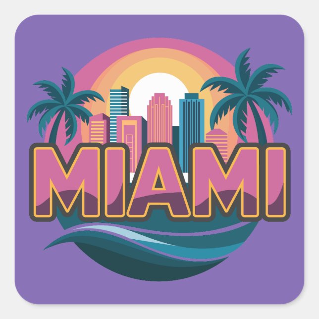 Pegatina Cuadrada Miami Florida Estados Unidos (Anverso)