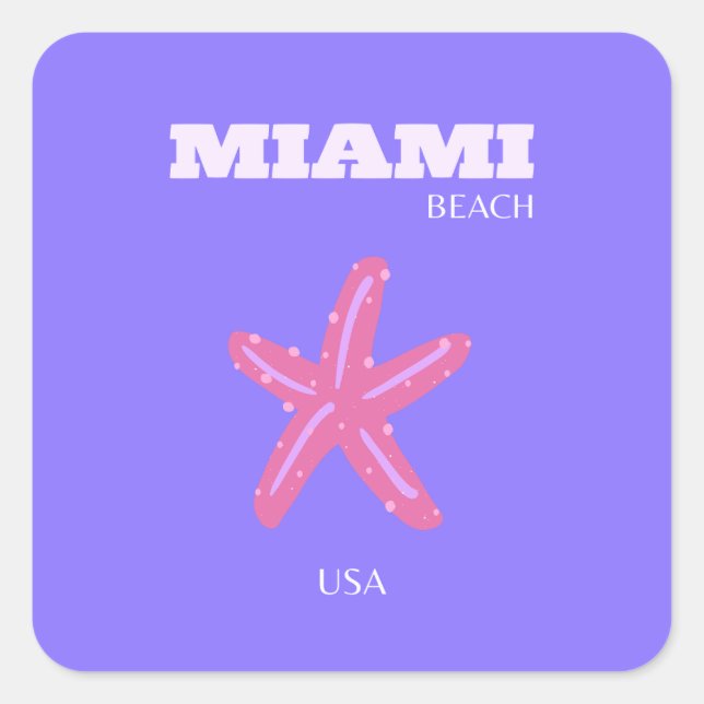 Pegatina Cuadrada Miami, Miami Beach, habitación Preppy, Purple, Lil (Anverso)