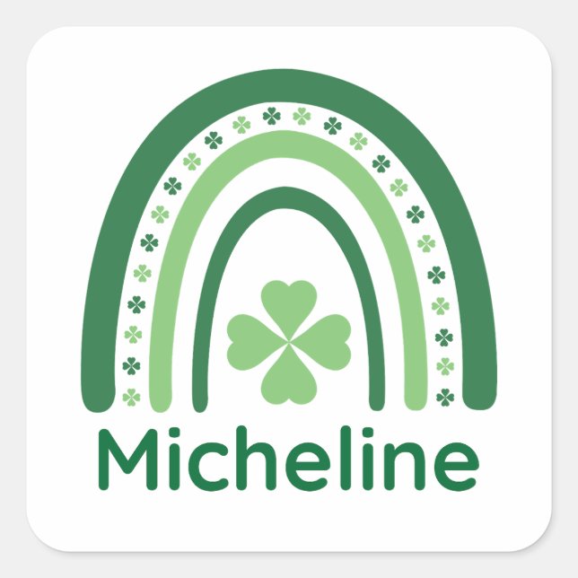 Pegatina Cuadrada Micheline Name Clover Boho Rainbow (Anverso)