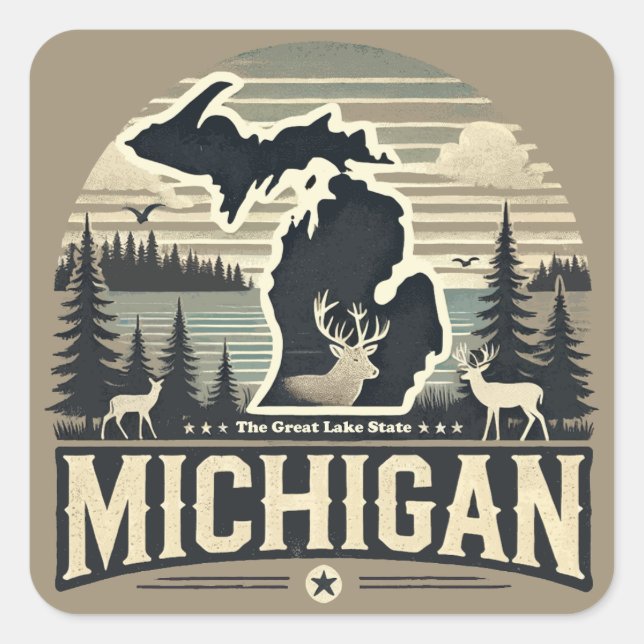 Pegatina Cuadrada Michigan (Anverso)