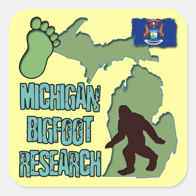 Pegatina Cuadrada Michigan Bigfoot Research (Anverso)