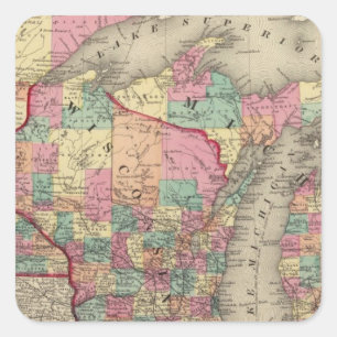 Pegatina Cuadrada Michigan, Minnesota, y Wisconsin