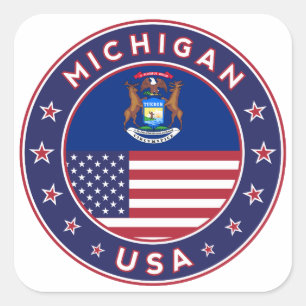 Pegatina Cuadrada Michigan pegatina, estuche de teléfono, bolsa, rel