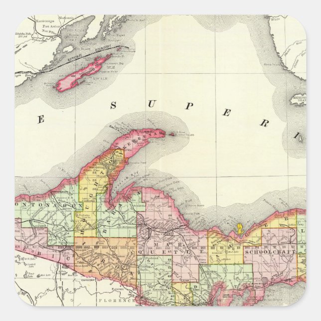 Pegatina Cuadrada Michigan septentrional (Anverso)