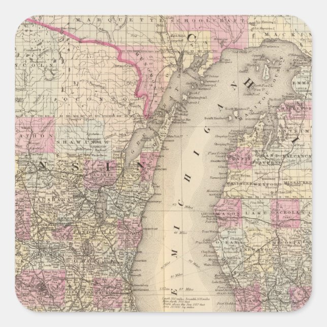 Pegatina Cuadrada Michigan, Wisconsin (Anverso)