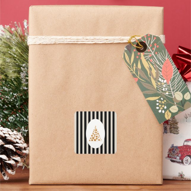 Pegatina Cuadrada Mid century christmas tree with Golden star (Vacaciones)