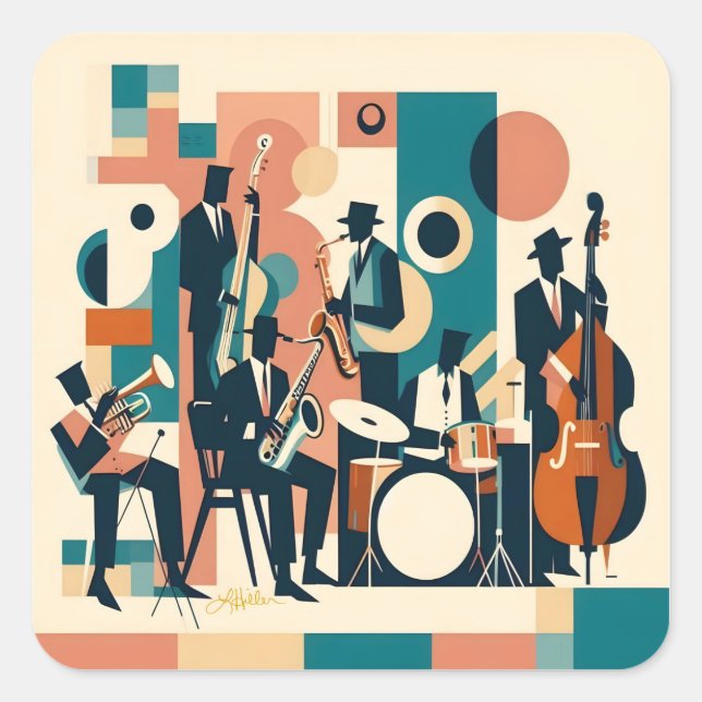 Pegatina Cuadrada Mid Century Jazz Age Sextet (Anverso)