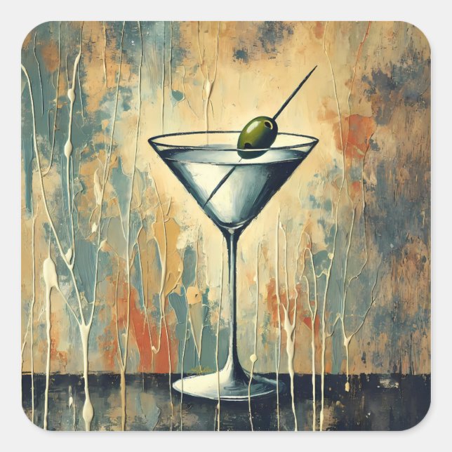 Pegatina Cuadrada Mid Century Mixed Media Martini Art (Anverso)