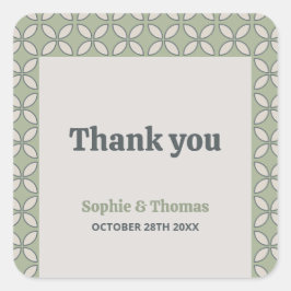 Pegatina Cuadrada Mid Century Mod Retro Boda Green Gracias