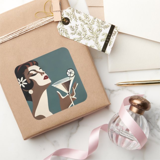 Pegatina Cuadrada Mid Century Modern Art The Martini DIva (Regalar)