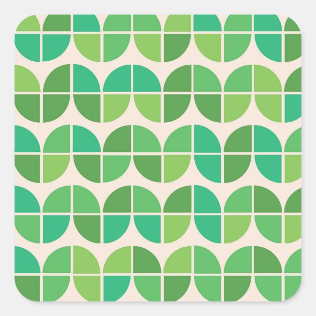 Pegatina Cuadrada  Mid Century Modern  Pattern with geometric green  (Anverso)