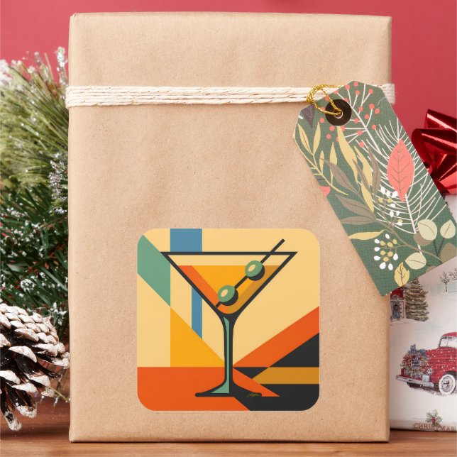 Pegatina Cuadrada Mid Century Modern Sunrise Bauhaus Martini (Vacaciones)