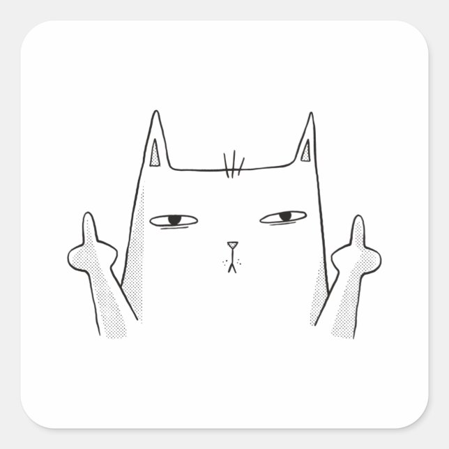 PEGATINA CUADRADA MIDDLE FINGER CAT (Anverso)
