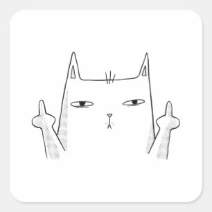 PEGATINA CUADRADA MIDDLE FINGER CAT