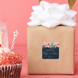 Pegatina Cuadrada Midnight Bloom Floral Baby Shower