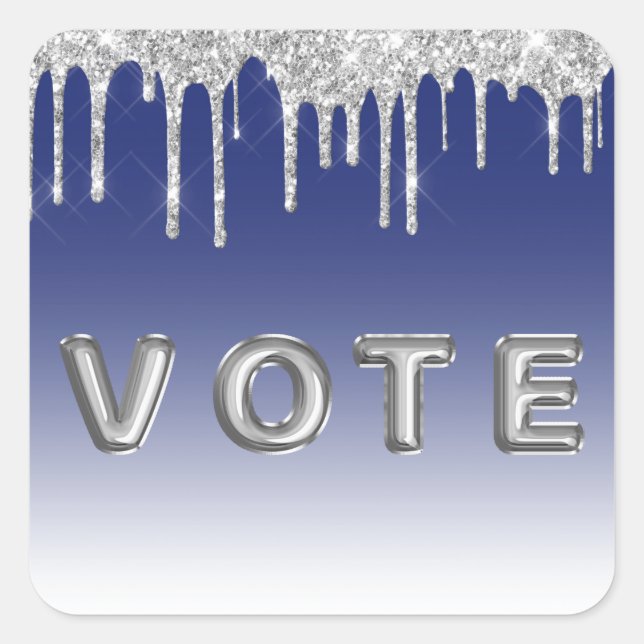 Pegatina Cuadrada Midnight Blue Silver Glitter Drip Graphic Vote (Anverso)