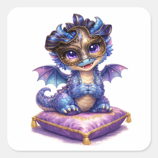 Pegatina Cuadrada "Midnight Masque Dragon Square Sticker" (Anverso)