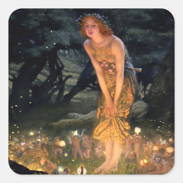 Pegatina Cuadrada “Midsummer Eve” by Edward Robert Hughes (Anverso)