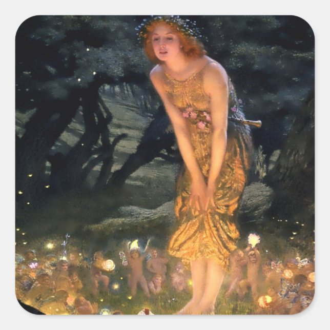 Pegatina Cuadrada “Midsummer Eve” by Edward Robert Hughes (Anverso)