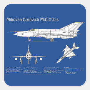 Pegatina Cuadrada MiG-21 bis - Planes de diseño aéreo ABD