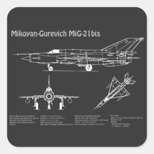 Pegatina Cuadrada MiG-21 bis - Planes de diseño aéreo PD