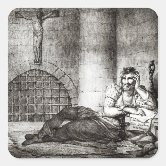 Pegatina Cuadrada Miguel de Cervantes Saavedra (Anverso)