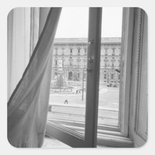 Pegatina Cuadrada Milán Italia, Vista desde la ventana del Teatro La