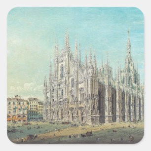Pegatina Cuadrada Milán Piazza del Duomo años 1850 por Carlo Bossoli